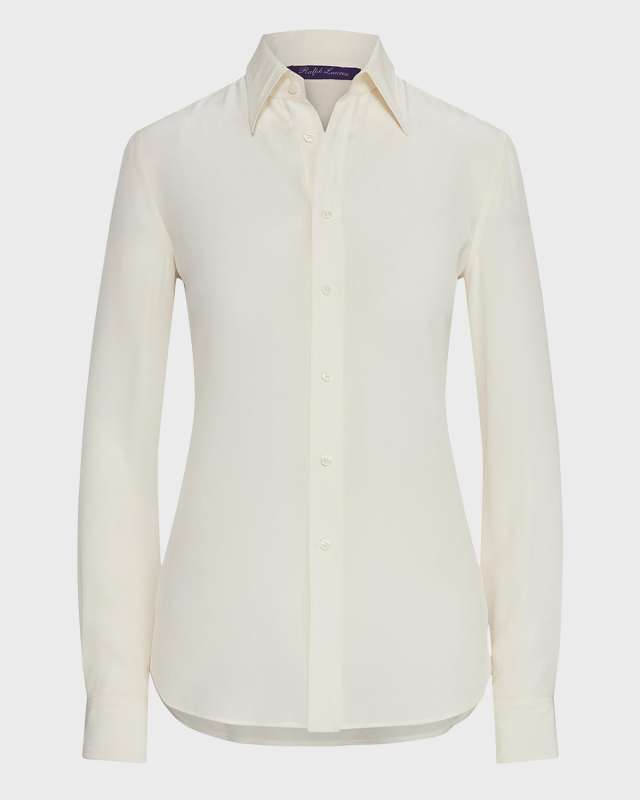Hailey Silk Long-Sleeve Collared Shirt