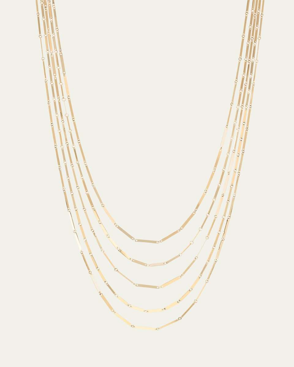 14K Yellow Gold Laser Mini Rectangle 5-Strand Necklace, 15"