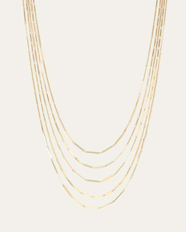 14K Yellow Gold Laser Mini Rectangle 5-Strand Necklace, 15"