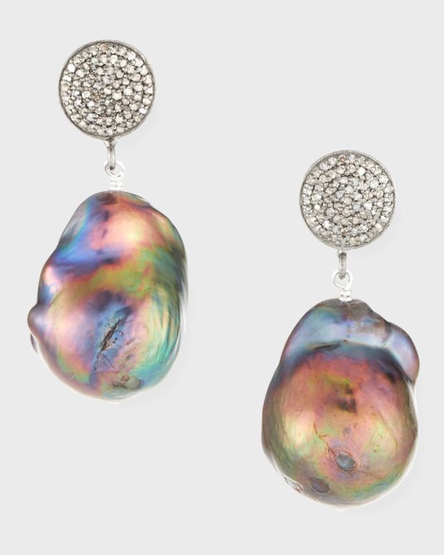 Pearl Earrings with Pave Diamonds and Crystal