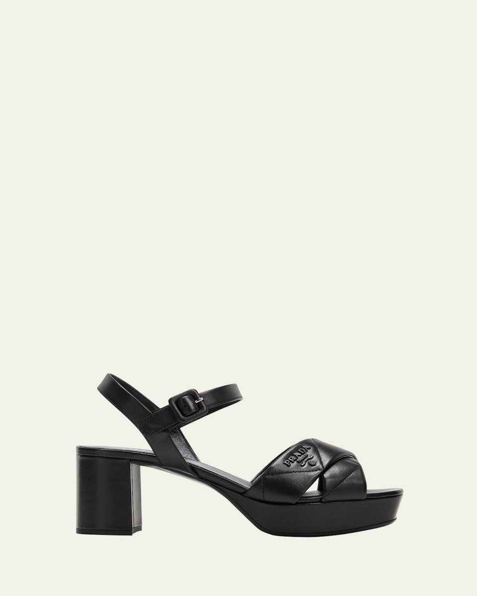 Quilted Leather Ankle-Strap Platform Sandals