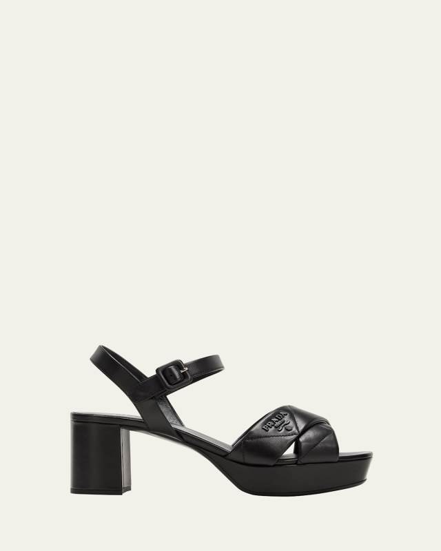 Quilted Leather Ankle-Strap Platform Sandals