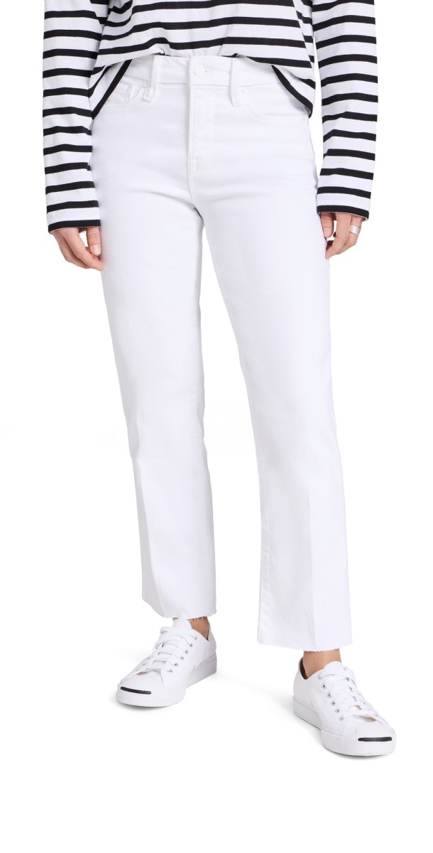Good American Good Petite Straight Raw Hem Jeans White037