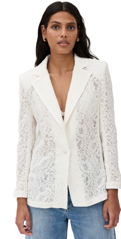 alice + olivia Judith Sheer Lace Blazer Off White