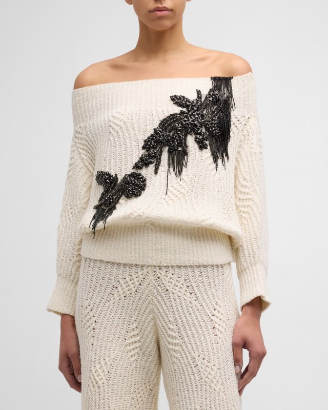 Nolan Crystal Beaded Off-The-Shoulder Sweater