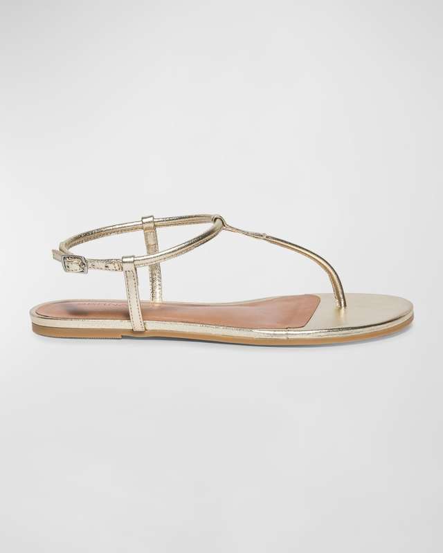 Metallic Leather Slingback Thong Sandals