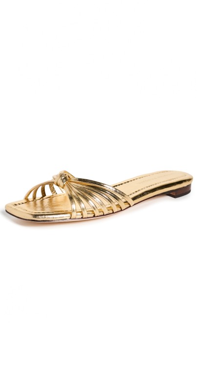 Loeffler Randall Izzie Leather Knot Flat Sandals Gold
