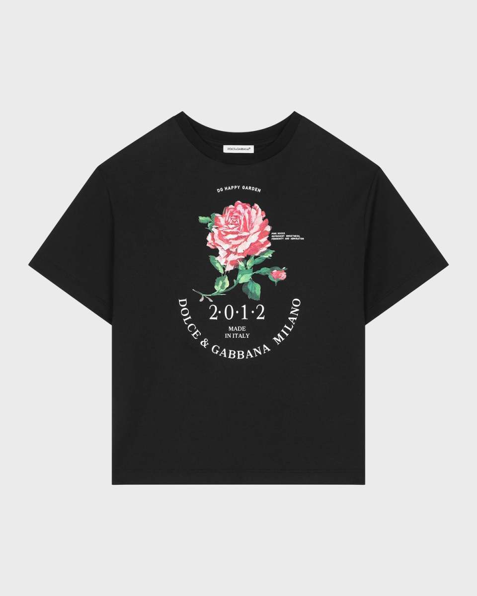 Girl's Rose-Print Graphic T-Shirt, Size 4-
