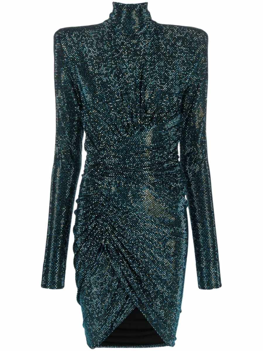 crystal-embellished shoulder-pads dress