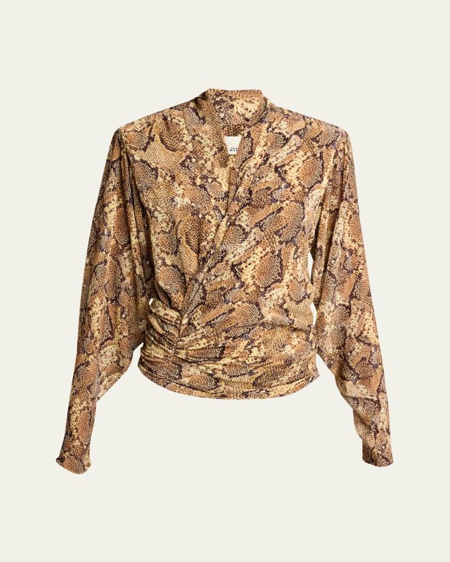 Claudie Printed Devore Velvet Gathered Top