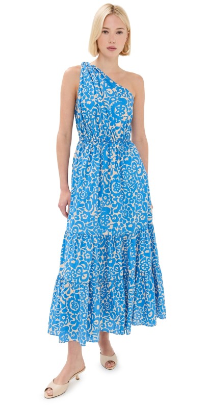 English Factory One Shoulder Print Maxi Dress Blue Multi