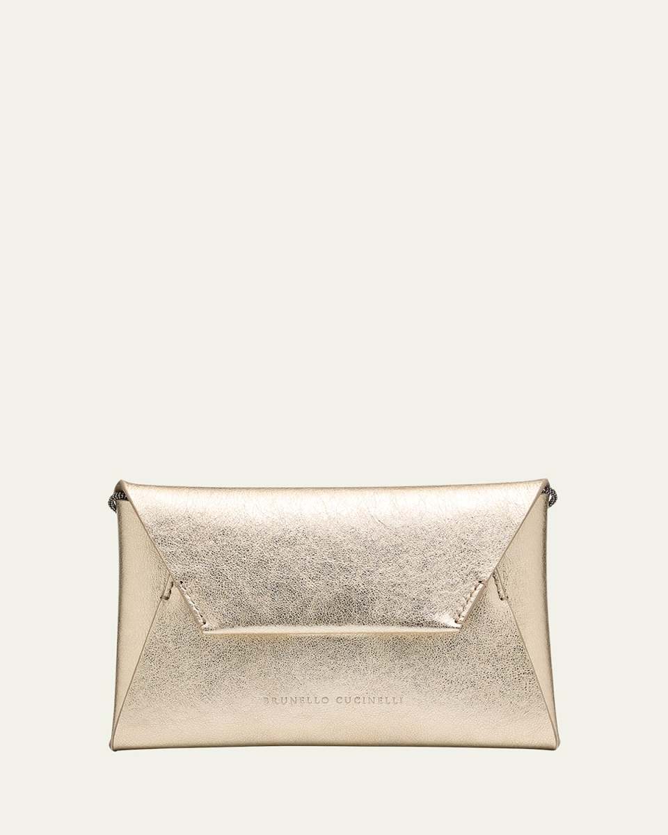 Envelope Flap Metallic Leather Clutch Bag