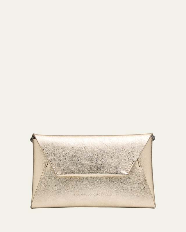 Envelope Flap Metallic Leather Clutch Bag