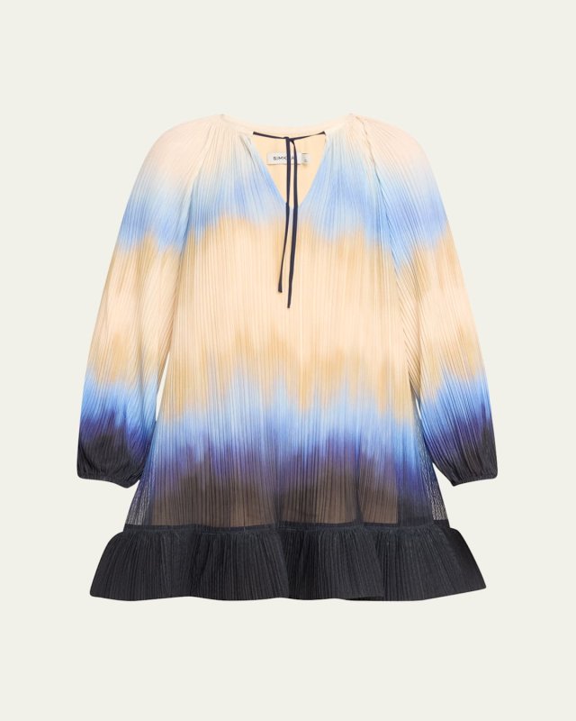 Adasia Split-Neck Ruffle-Hem Mini Dress