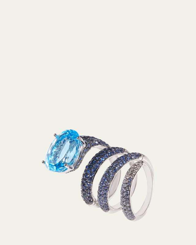 Convertible Blue Ring in 18k White Gold, Size