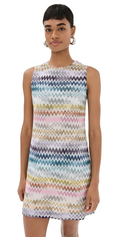 Missoni Sleeveless Mini Dress in Zig Zag Lamé Viscose Space-Dyed With Silver Base