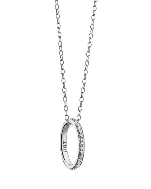 18K White Gold Love Diamond Poesy Ring Necklace