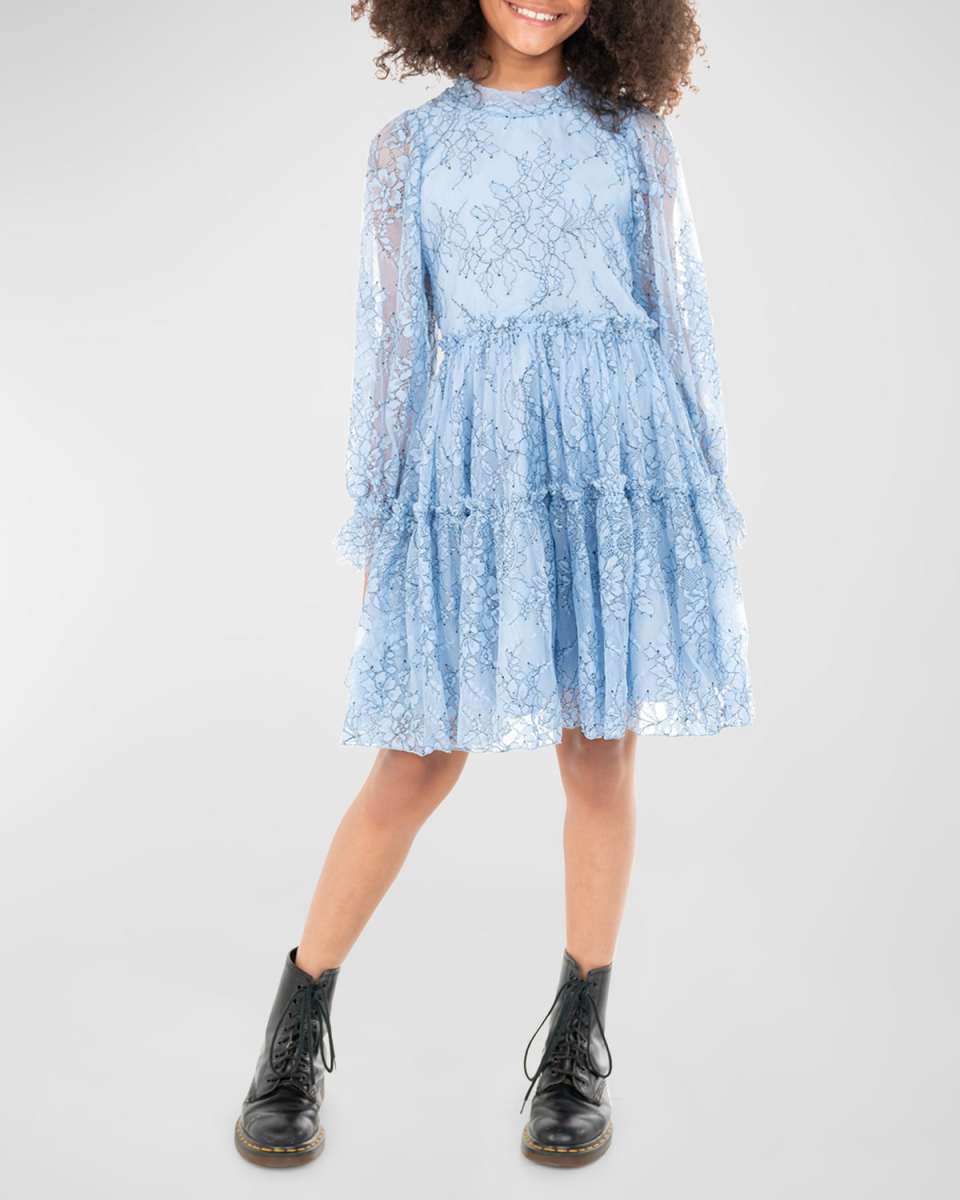 Girl's Jordana Lace Floral Layered Dress, Size 7-