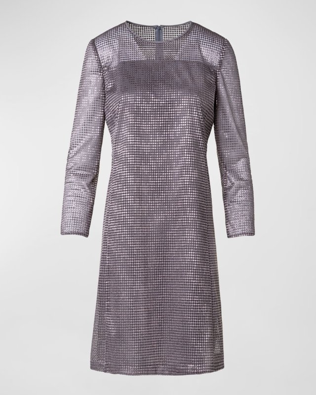 Dot Embroidered Long-Sleeve Mini Dress