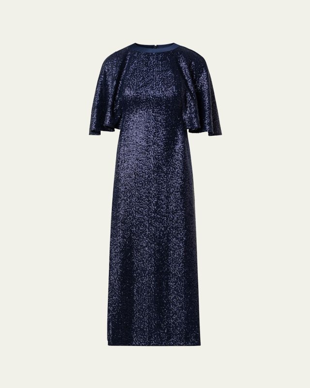 Sequin Jersey Cape Dress