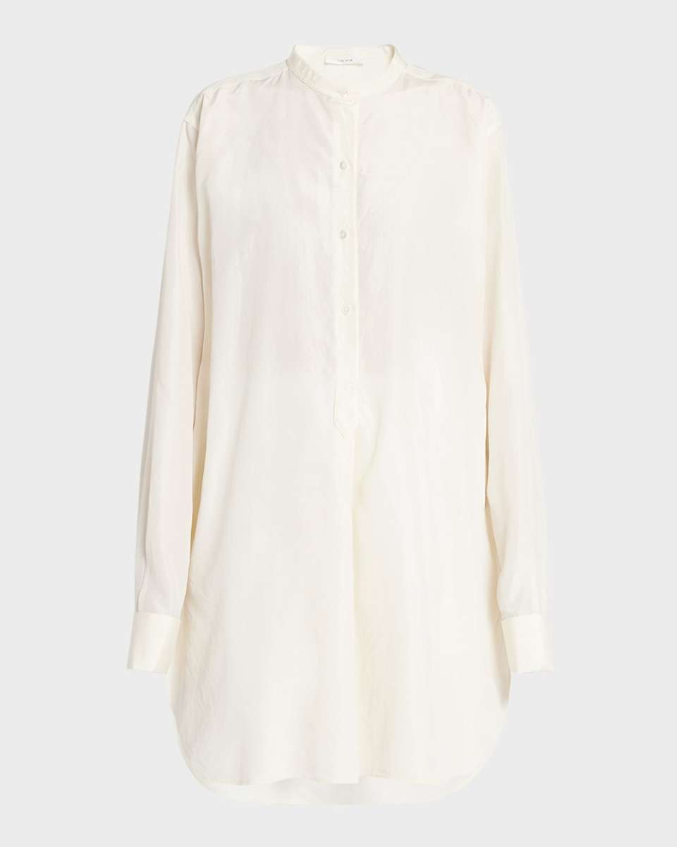 Eden Band-Collar Silk Tunic Shirt