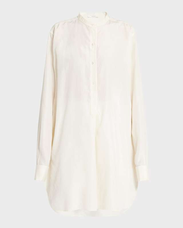 Eden Band-Collar Silk Tunic Shirt