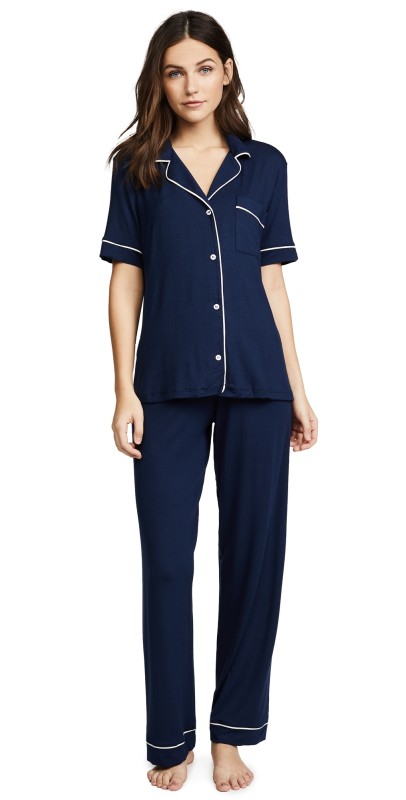 Eberjey Gisele Short Sleeve PJ Set Black/Sorbet Pink