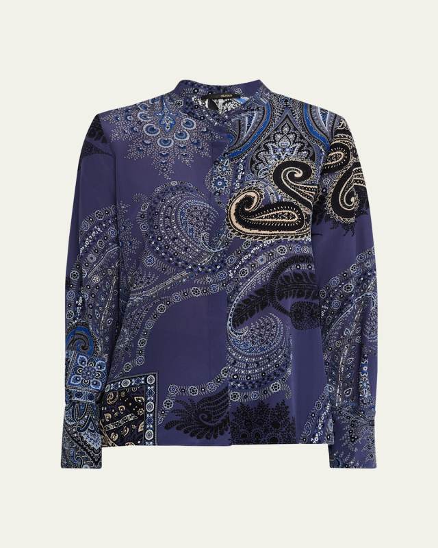 Bronson Paisley-Print Silk Blouse