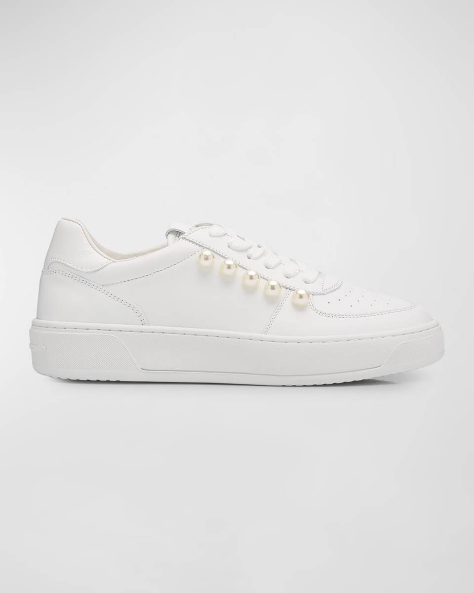 Leather Pearly Stud Low-Top Sneakers