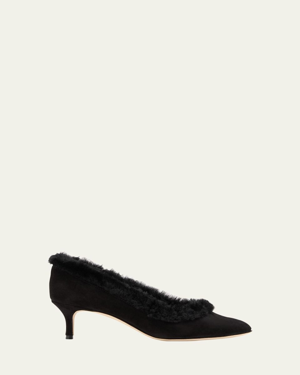 Meleagro Suede Shearling-Trim Pumps