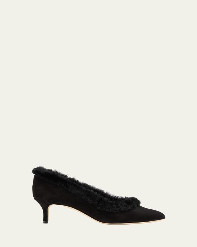 Meleagro Suede Shearling-Trim Pumps