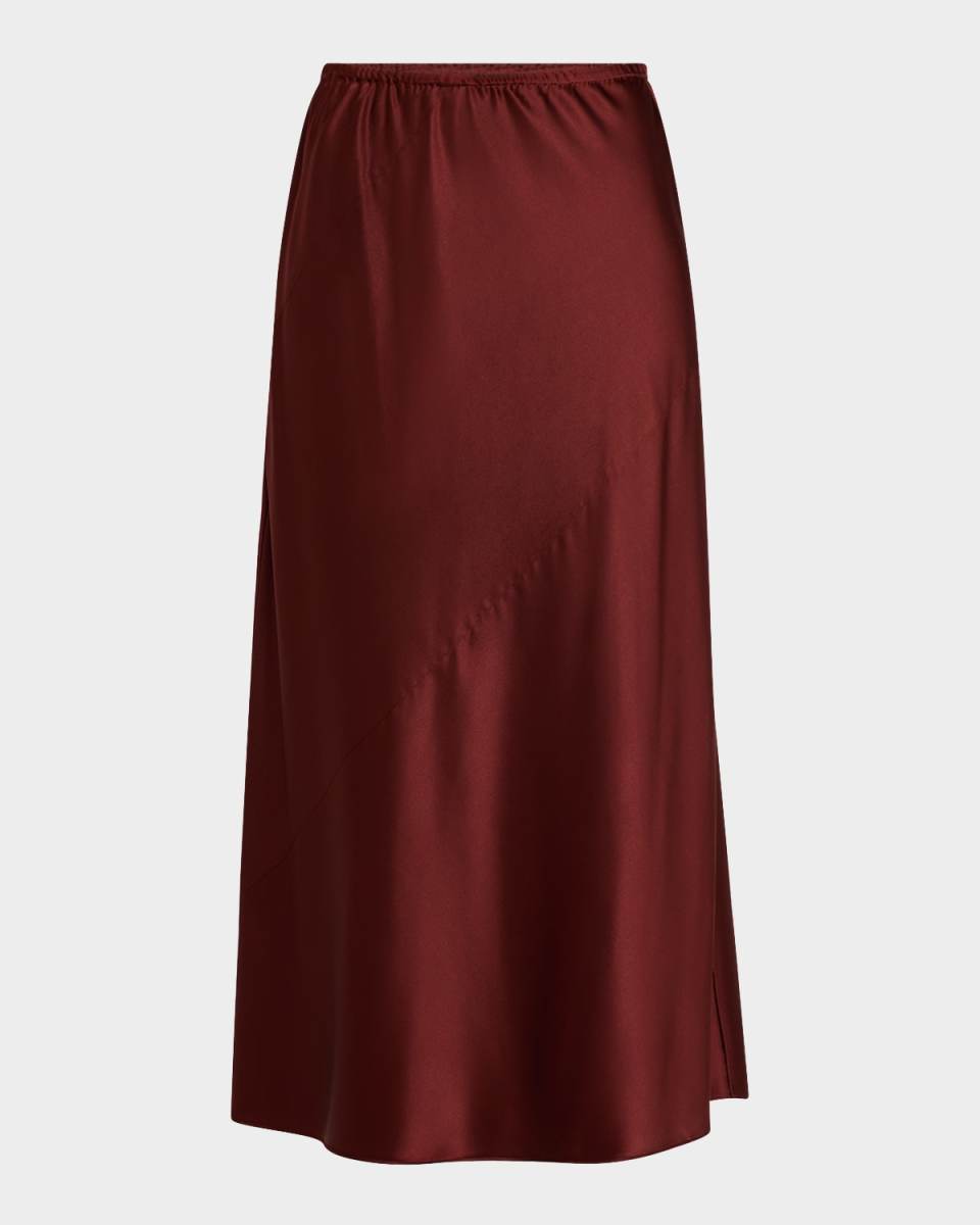A-Line Silk Charmeuse Midi Skirt
