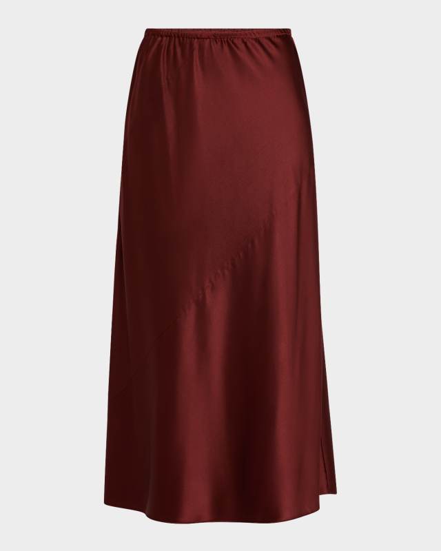 A-Line Silk Charmeuse Midi Skirt