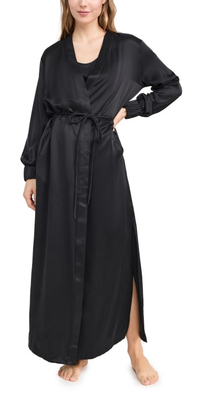 Lunya Washable Silk Long Robe Immersed Black
