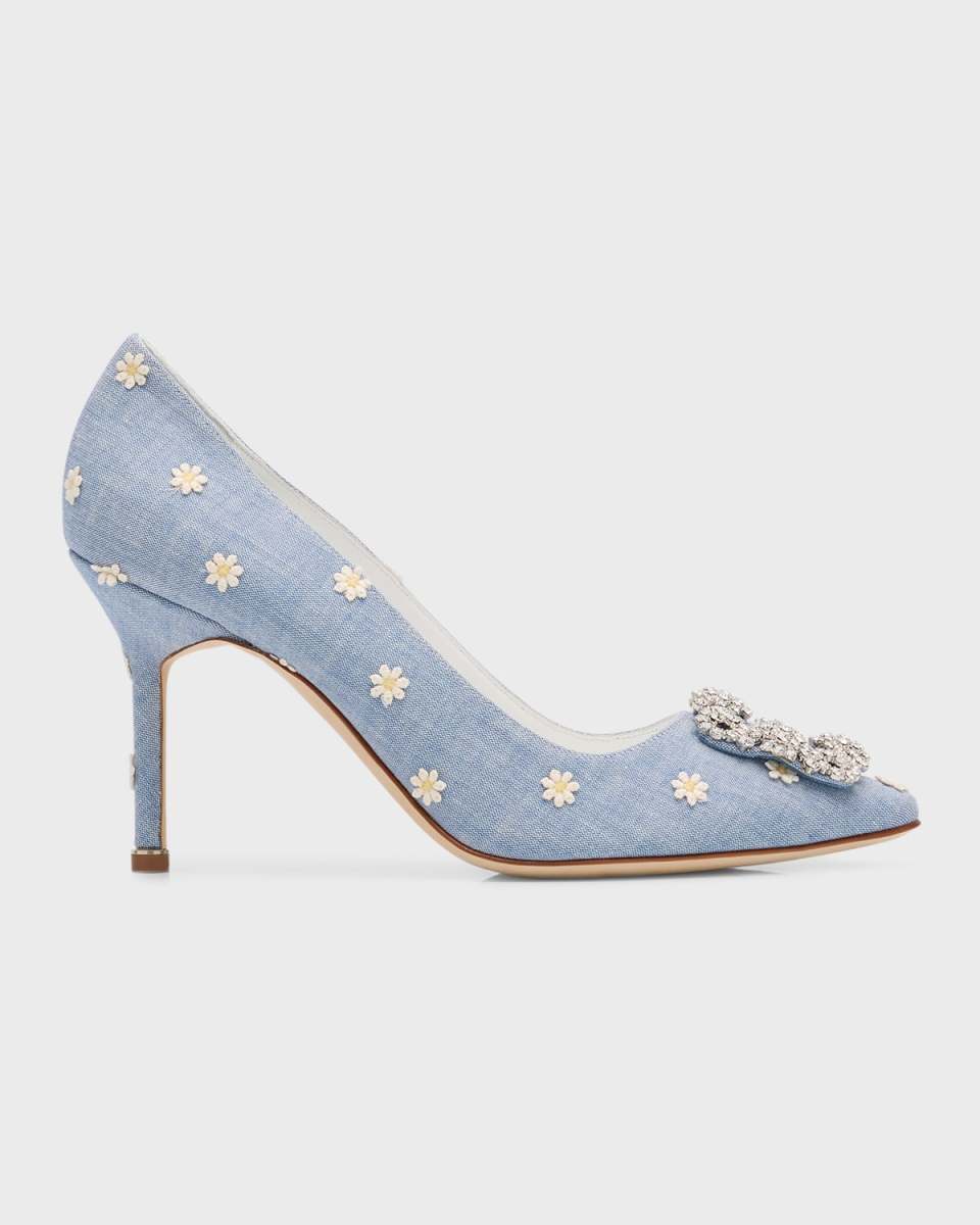 Hangisi Floral Cotton Buckle Pumps