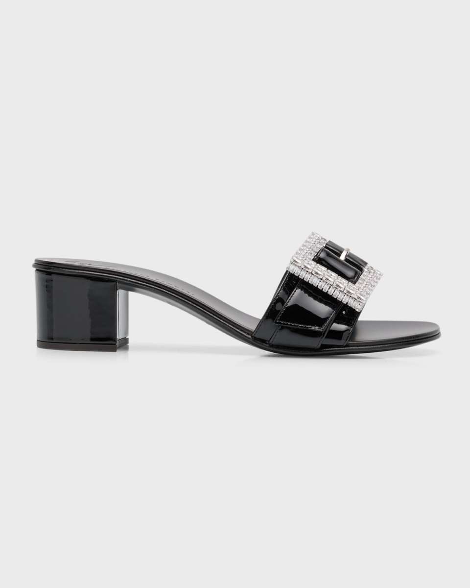 Patent Crystal Buckle Slide Sandals