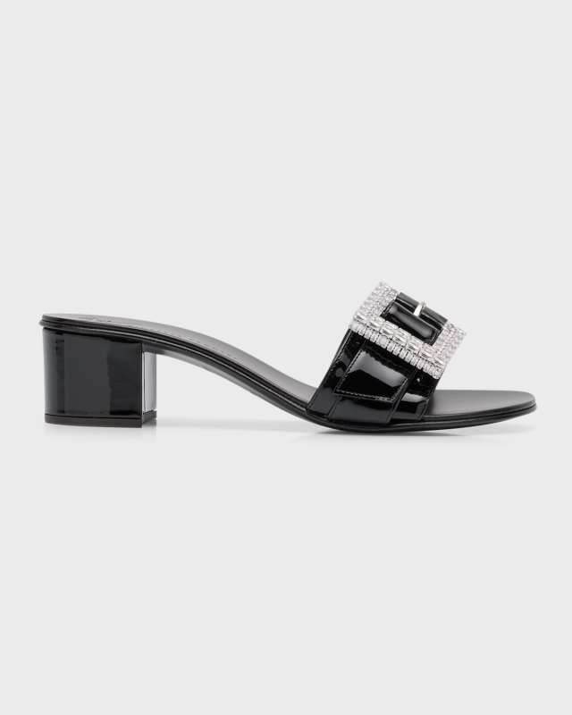 Patent Crystal Buckle Slide Sandals