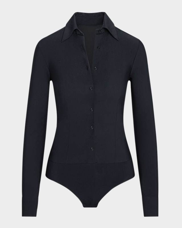 Button-Front Oxford Bodysuit