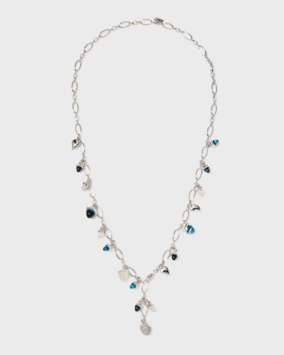 White Gold Mikado Necklace with Moonstone and Topaz