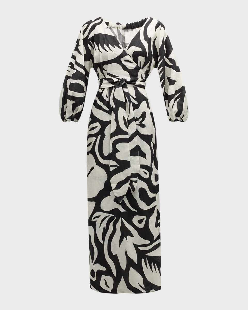 Baudo Belted Linen Maxi Wrap Dress