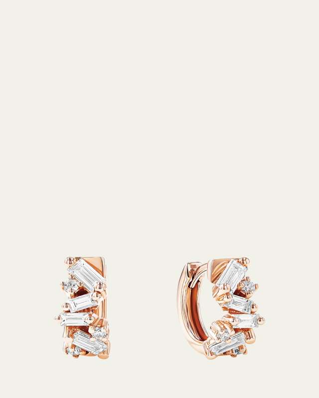 18k Rose Gold Fireworks Diamond Huggie Earrings