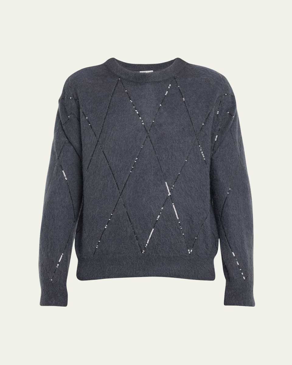Cashmere and Wool Blend Sequin Argyle Sweat