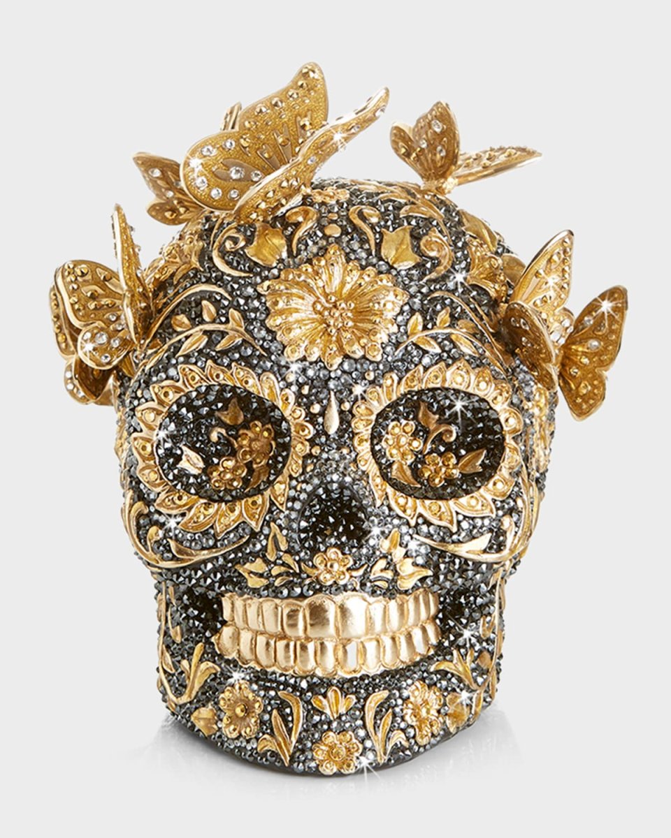 25th Anniversary Pave Skull with Butterflies Figurine