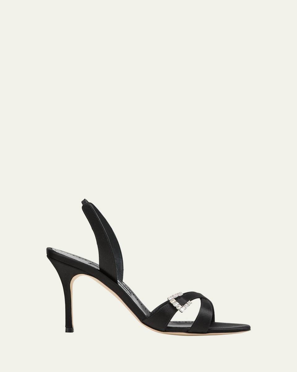 Satin Crisscross Buckle Slingback Sandals