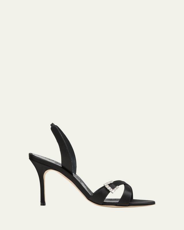 Satin Crisscross Buckle Slingback Sandals