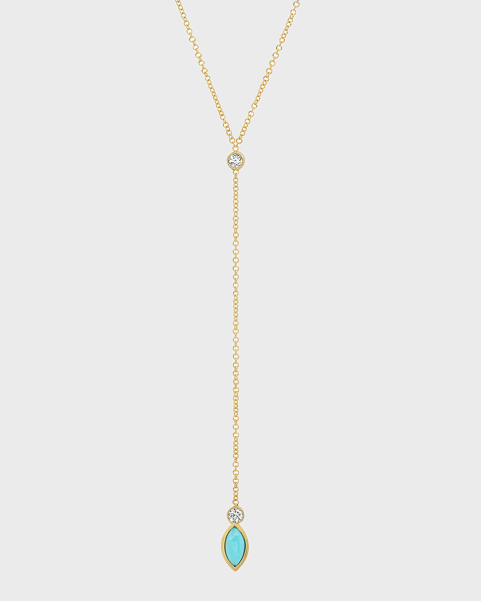 Diamond Bezel and Turquoise Marquise Lariat