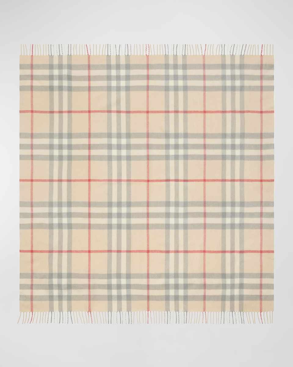 Kid's Check-Print Fringe Trim Blanket
