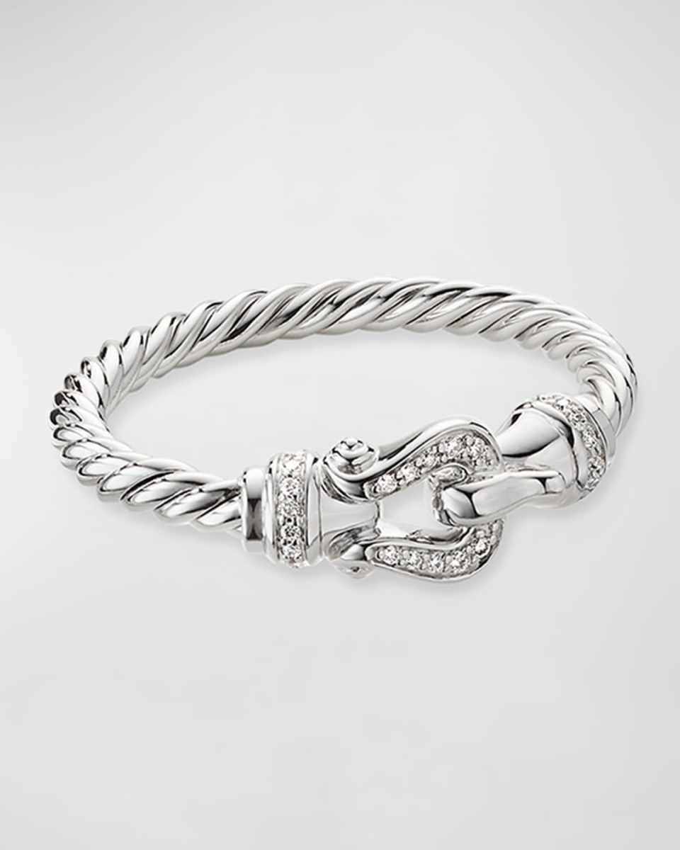 Cable Buckle Ring with Diamonds in 18K White Gold, 2mm
