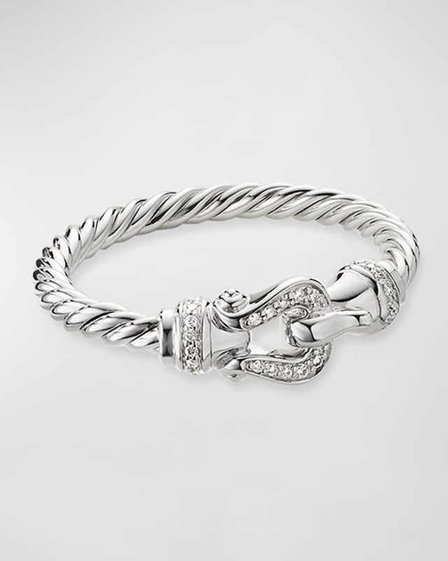 Cable Buckle Ring with Diamonds in 18K White Gold, 2mm