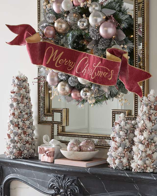 Embroidered Velvet Merry Christmas Banner, 6" x 70"